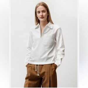 Margaret Howell MHL linen pull on half zip collared Shirt, off white women’s XXS